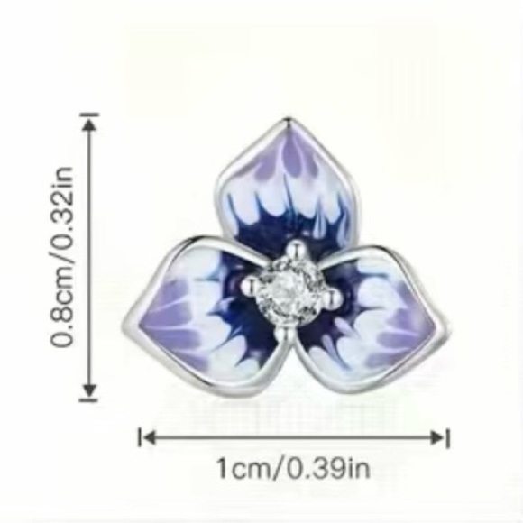 2/$30 Genuine 925 Sterling Silver & CZ Enameled Pansy Flower Earrings - Picture 3 of 6